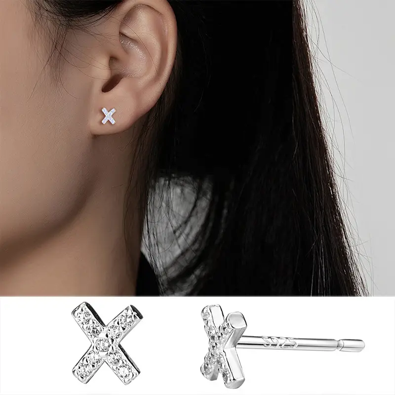 Female Letter Earrings Sterling Silver Micro Studded - Image 24