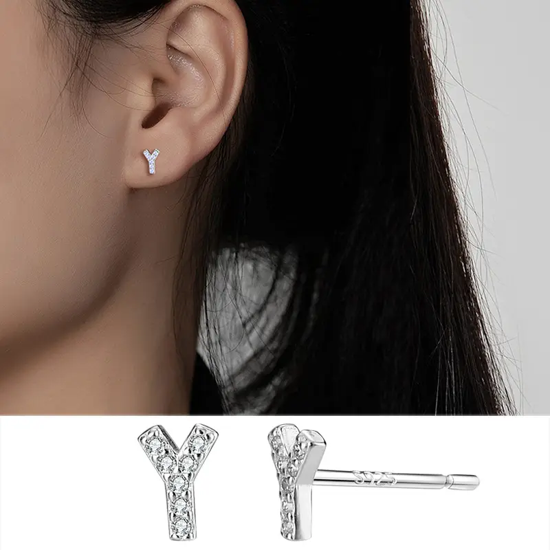 Female Letter Earrings Sterling Silver Micro Studded - Image 25