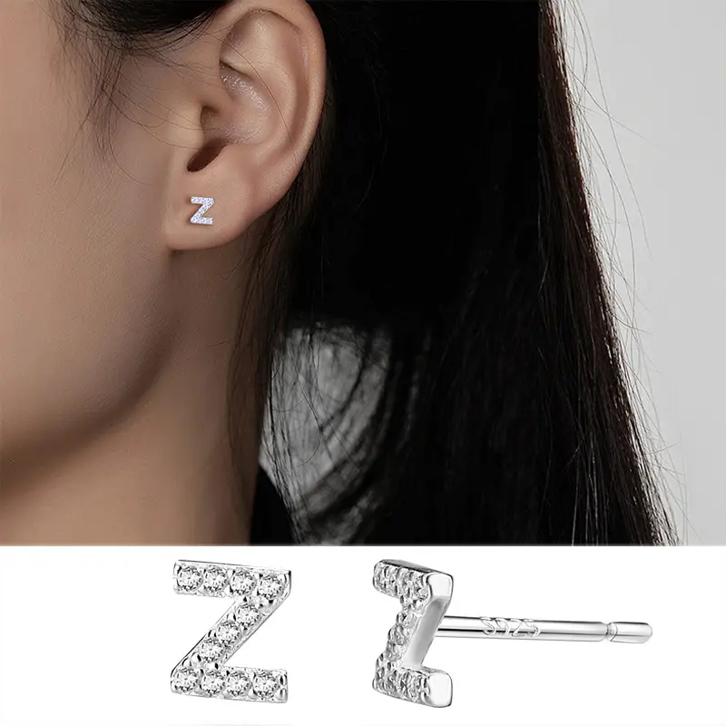 Female Letter Earrings Sterling Silver Micro Studded - Image 26