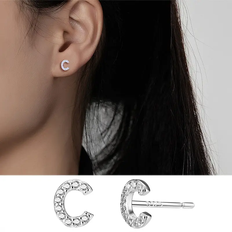 Female Letter Earrings Sterling Silver Micro Studded - Image 3
