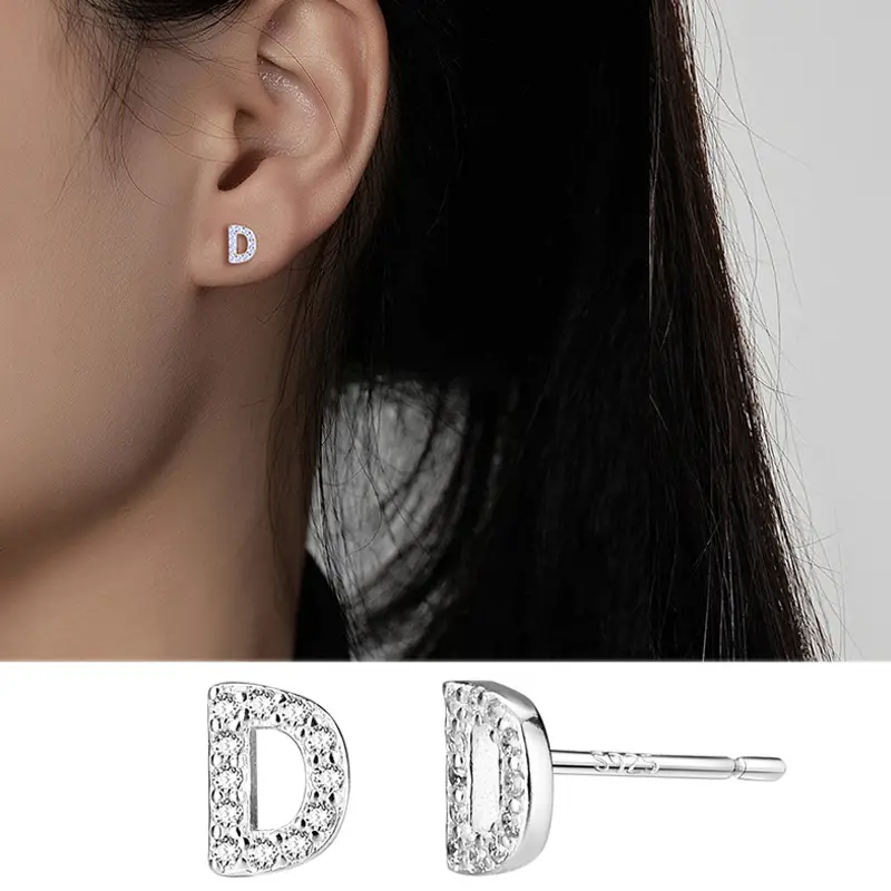 Female Letter Earrings Sterling Silver Micro Studded - Image 4