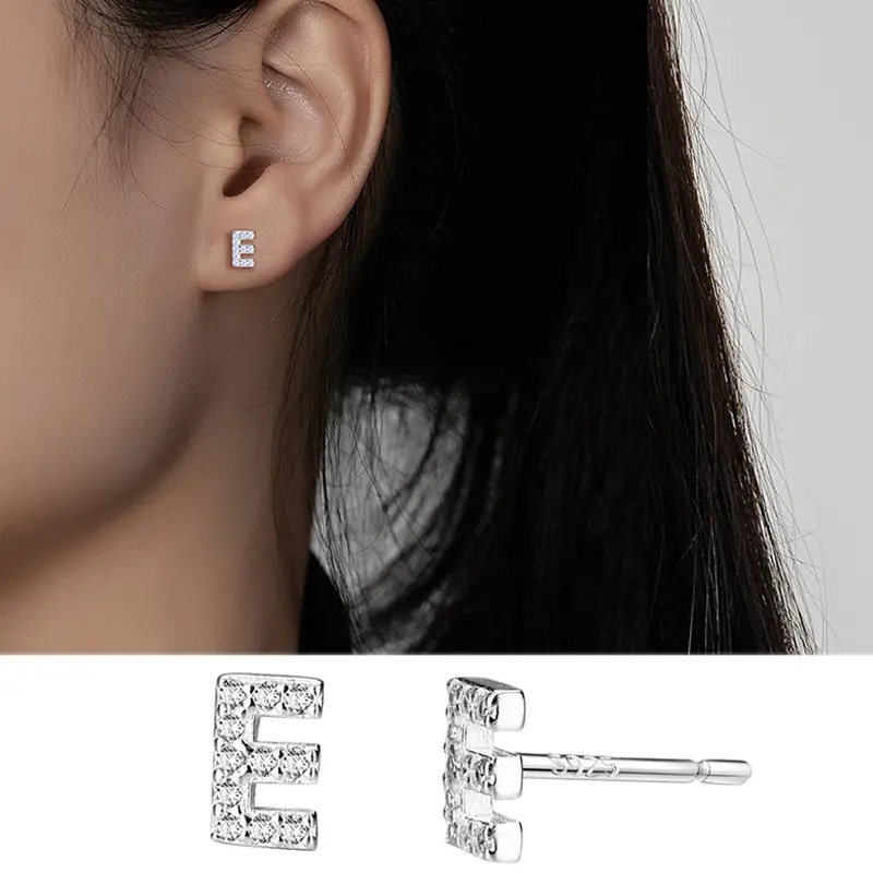 Female Letter Earrings Sterling Silver Micro Studded - Image 5