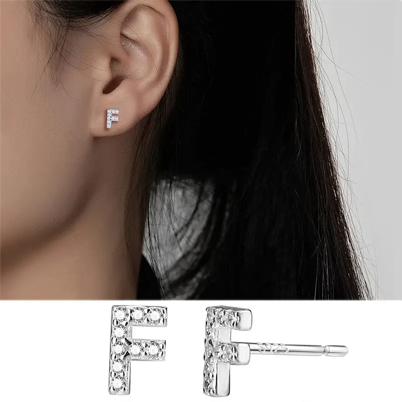 Female Letter Earrings Sterling Silver Micro Studded - Image 6