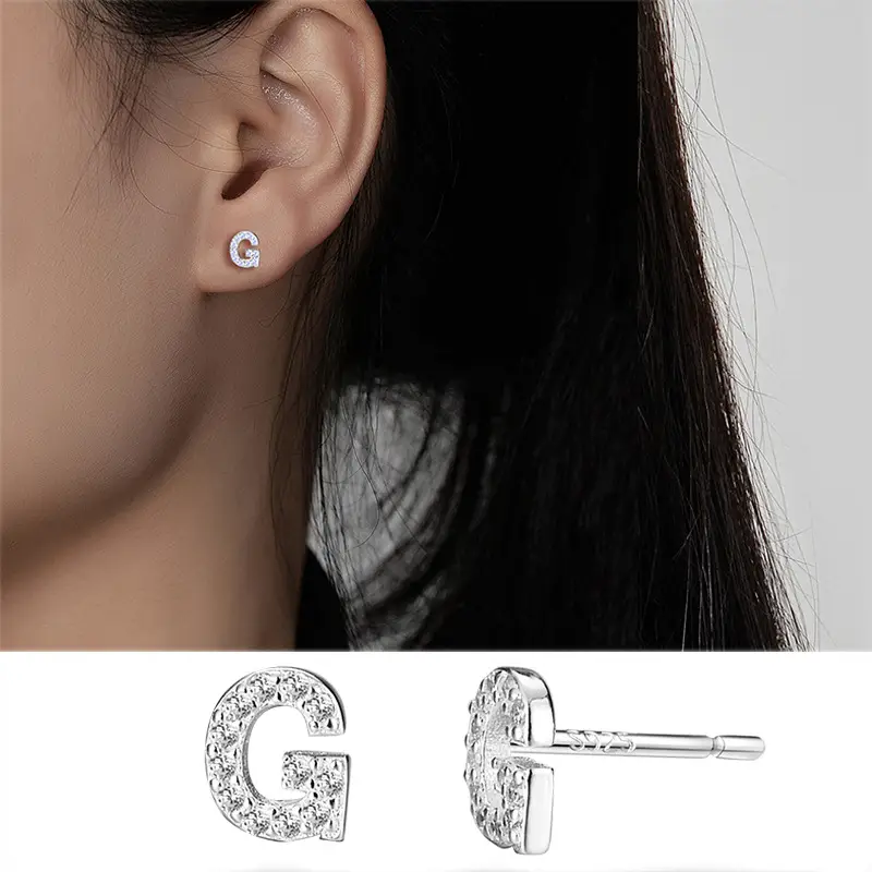 Female Letter Earrings Sterling Silver Micro Studded - Image 7