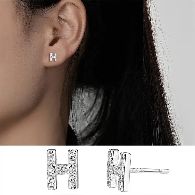 Female Letter Earrings Sterling Silver Micro Studded - Image 8
