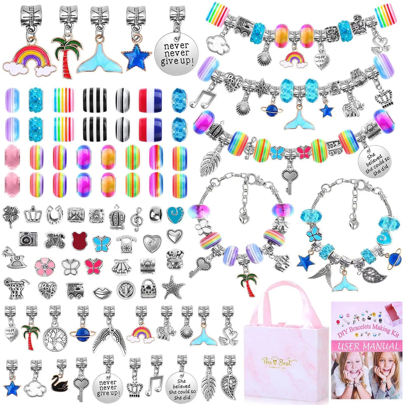 Cute Pink Purple & Blue Bracelet Set for Kids - Image 4