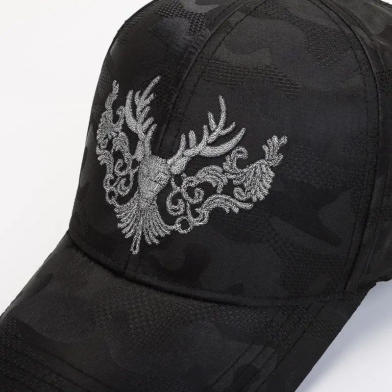 Women Korean Style Deer Head Embroidered Baseball Cap Black - Image 4