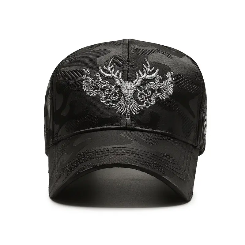 Women Korean Style Deer Head Embroidered Baseball Cap Black - Image 7