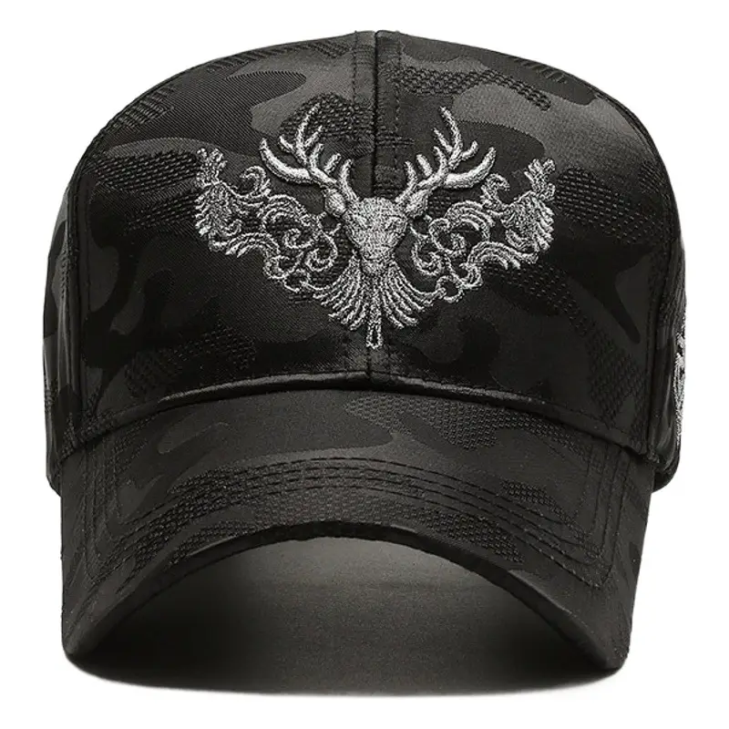 Women Korean Style Deer Head Embroidered Baseball Cap Black