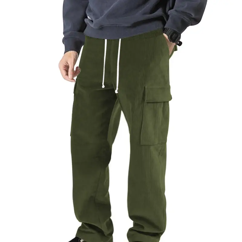 Men's 2025 Corduroy Loose Fit Pants Olive Green - Image 7