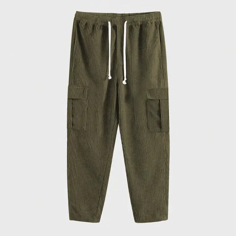 Men's 2025 Corduroy Loose Fit Pants Olive Green - Image 4
