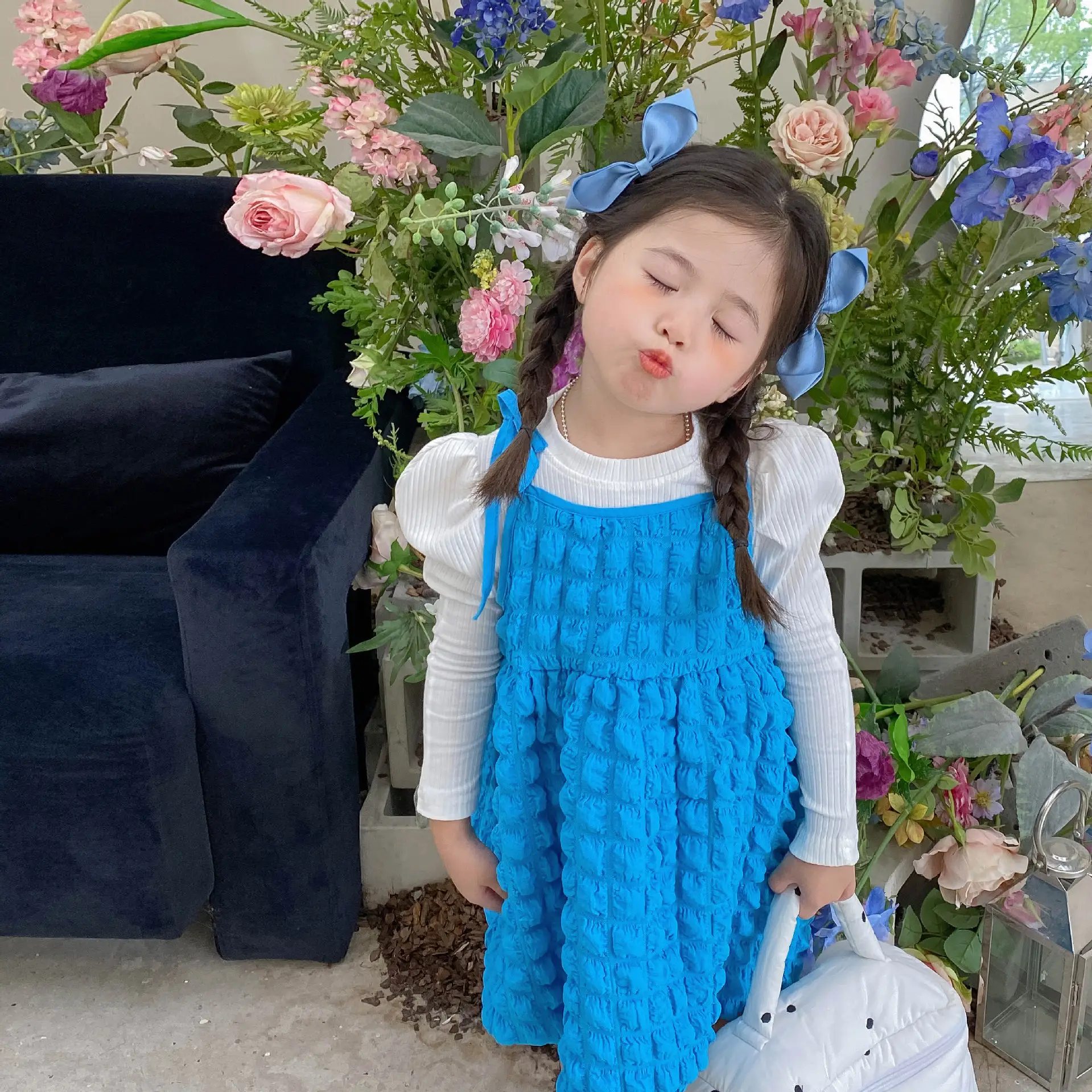 Blue Bubble Plaid Outerwear Dress for Girls 2022 - Image 2