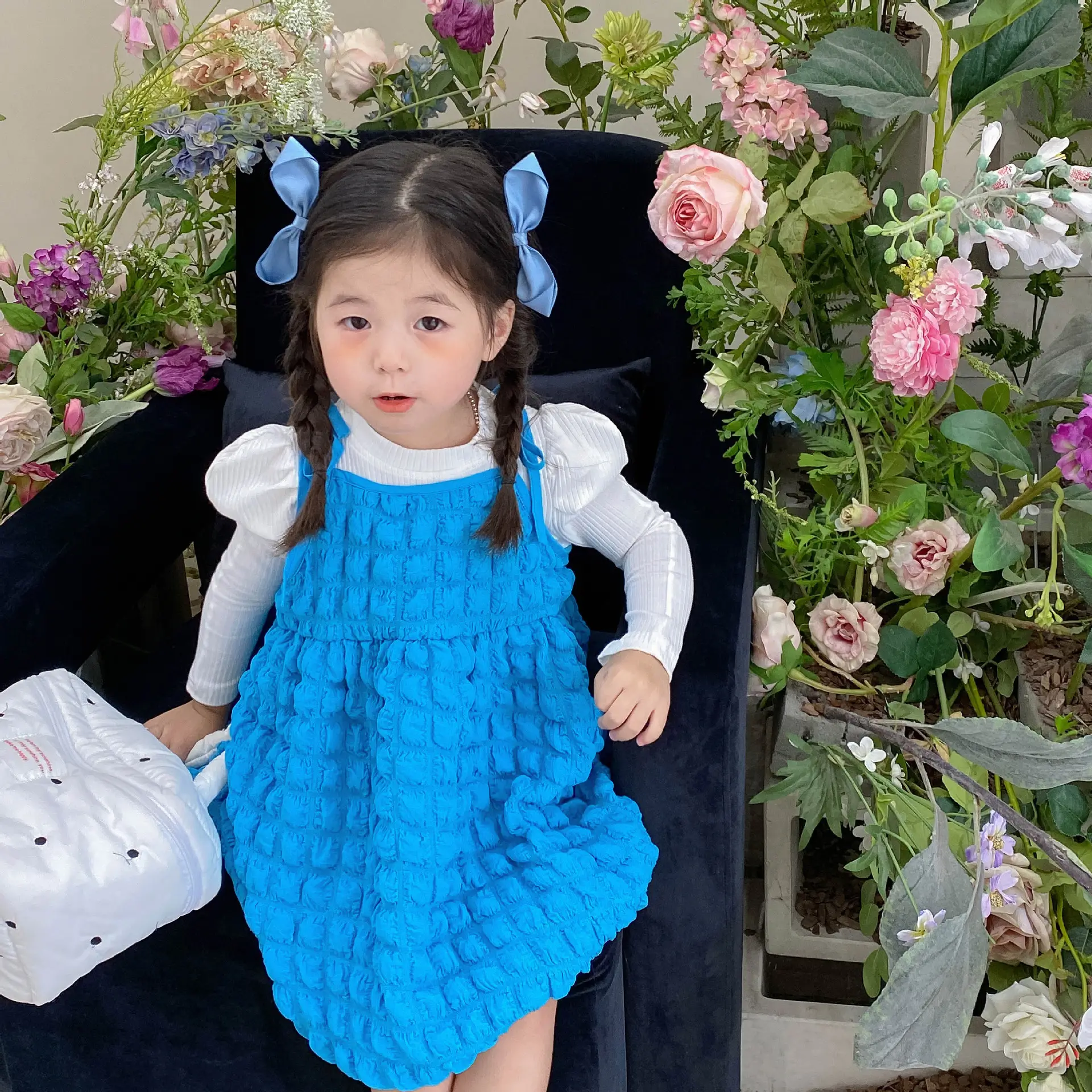 Blue Bubble Plaid Outerwear Dress for Girls 2022 - Image 4