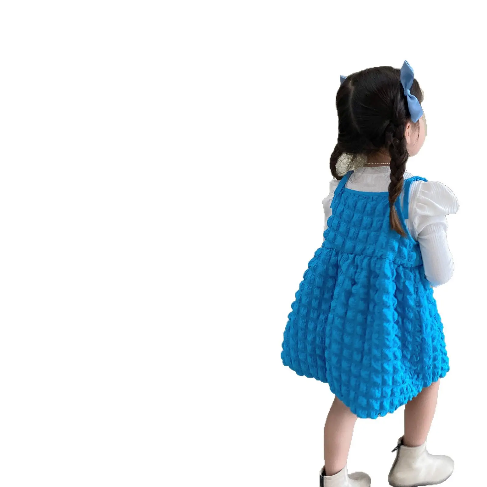 Blue Bubble Plaid Outerwear Dress for Girls 2022 - Image 5