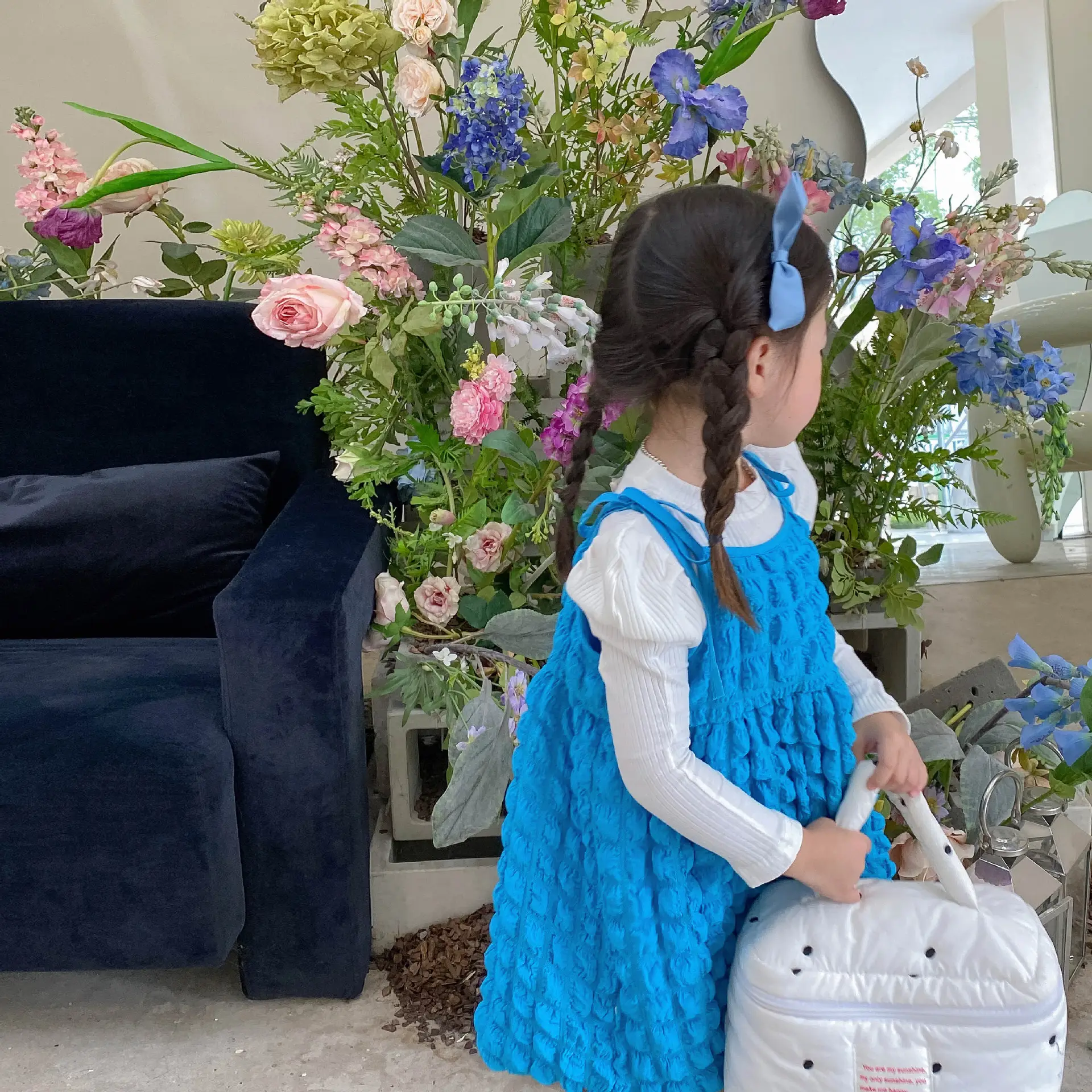 Blue Bubble Plaid Outerwear Dress for Girls 2022 — feature 10
