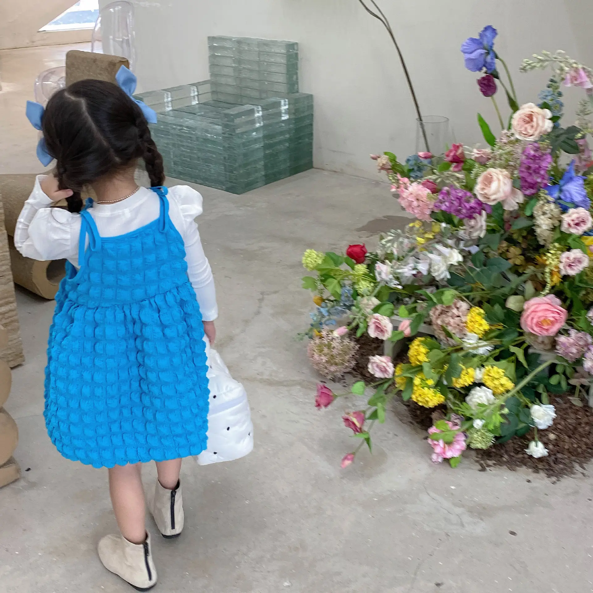 Blue Bubble Plaid Outerwear Dress for Girls 2022 — feature 11