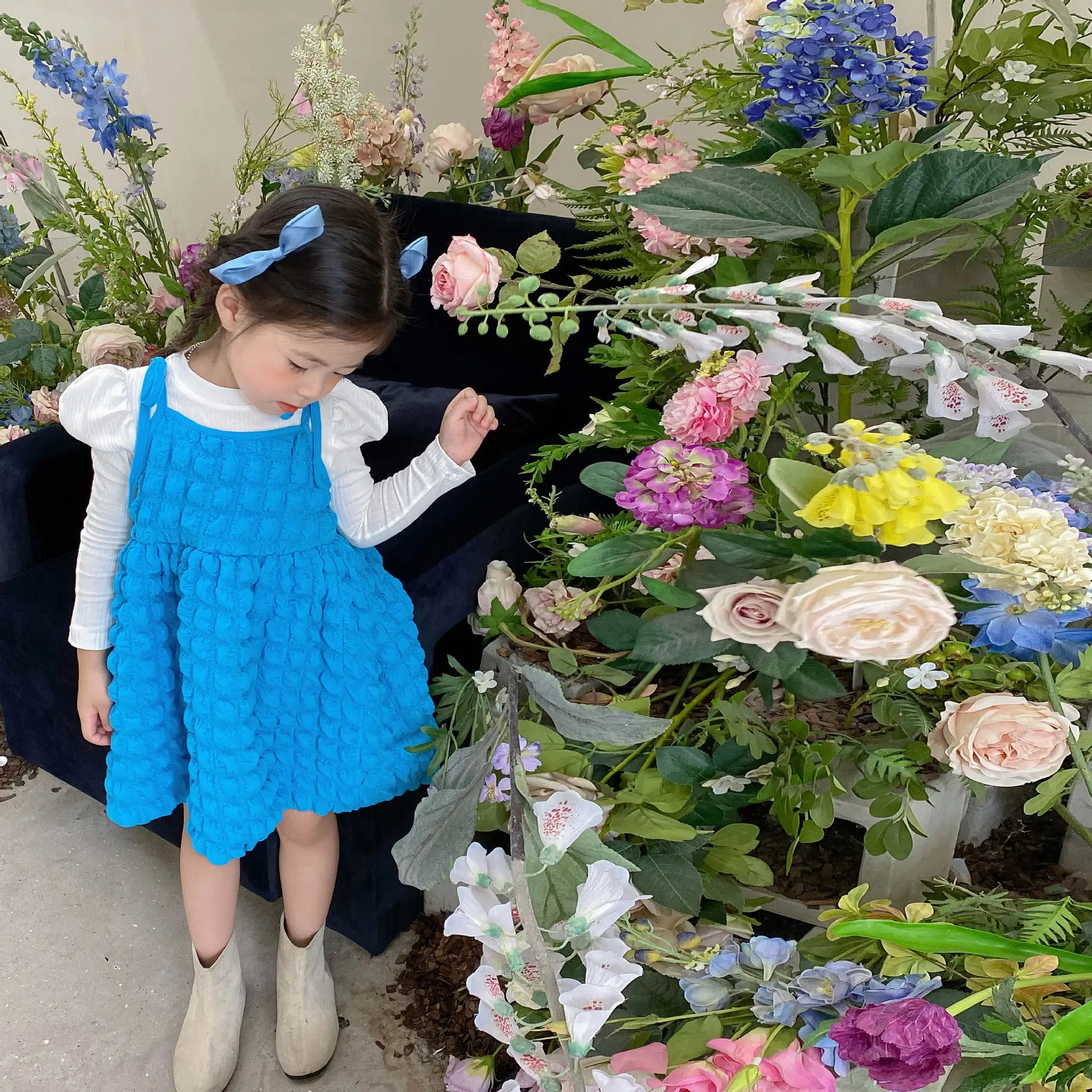 Blue Bubble Plaid Outerwear Dress for Girls 2022 — feature 14