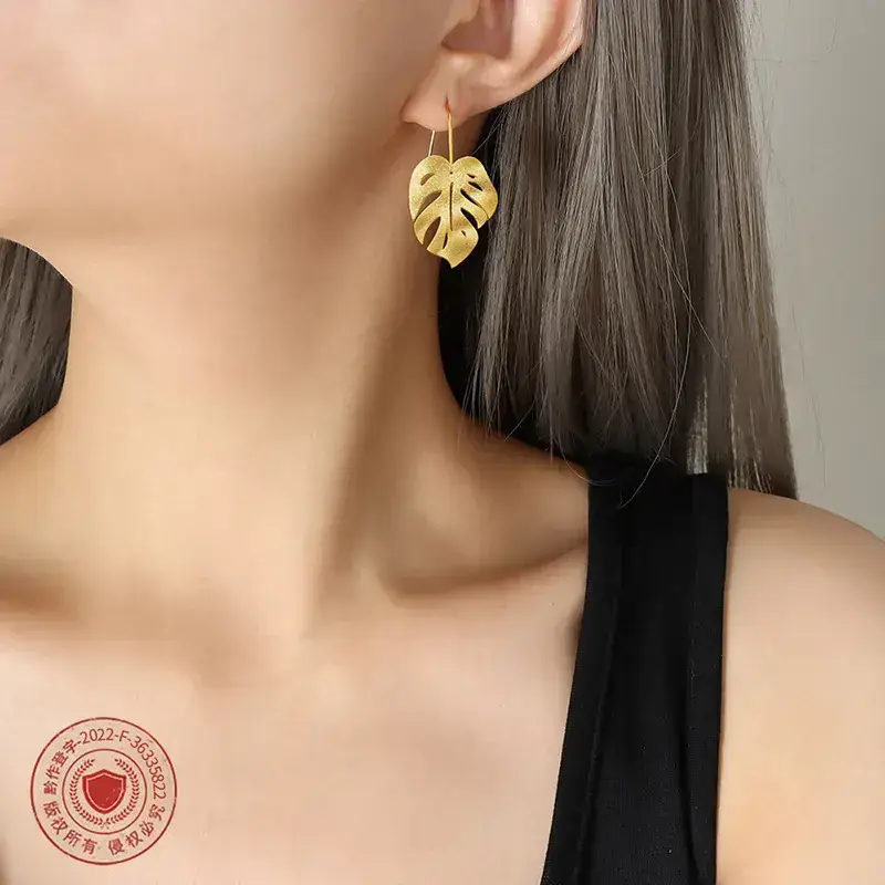 Gold Leaf Frosted Earrings for Women - Image 4