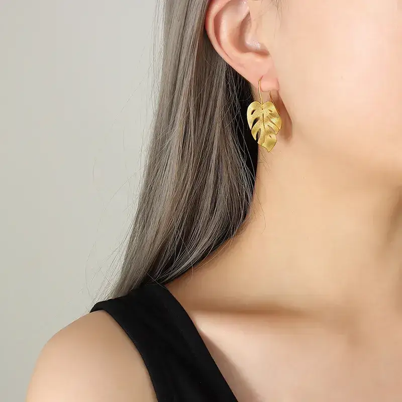 Gold Leaf Frosted Earrings for Women - Image 5