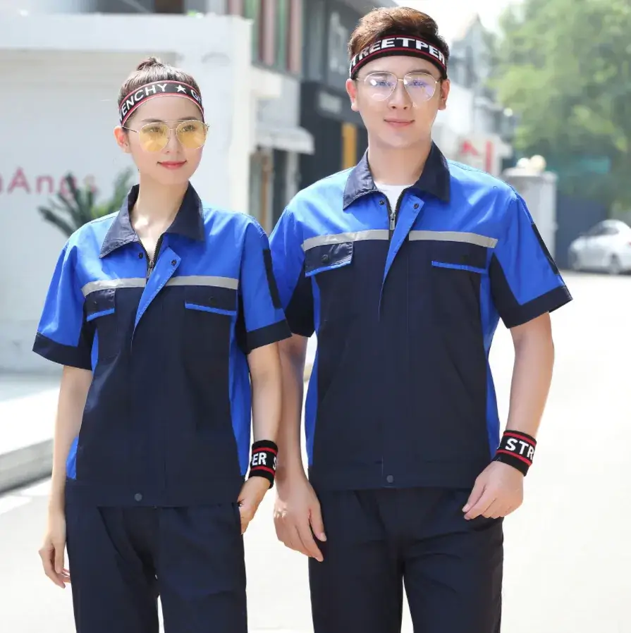 Men Summer Thin Cotton Work Suit Blue Gray - Image 2