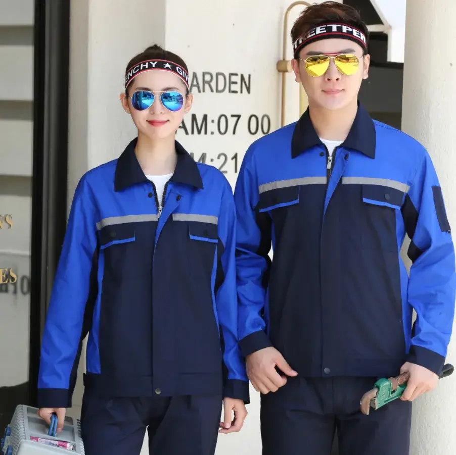 Men Summer Thin Cotton Work Suit Blue Gray - Image 11