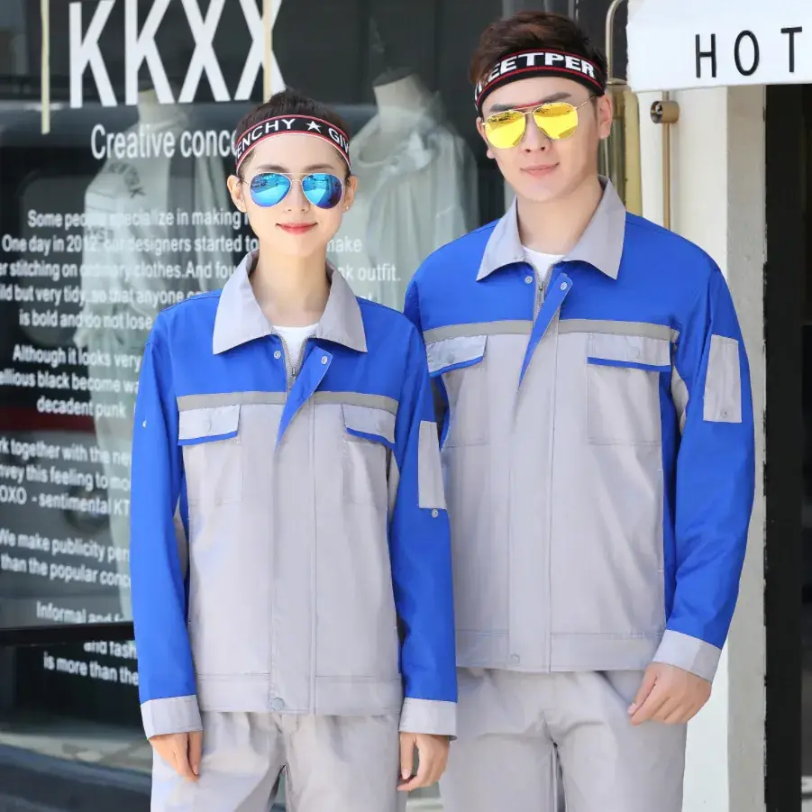Men Summer Thin Cotton Work Suit Blue Gray - Image 15