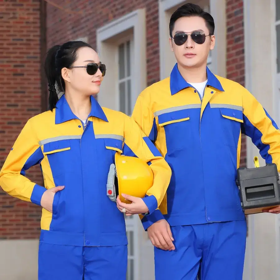 Men Summer Thin Cotton Work Suit Blue Gray - Image 16