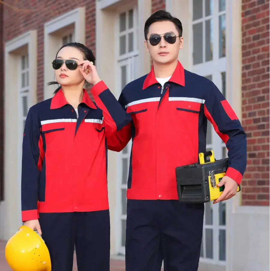 Men Summer Thin Cotton Work Suit Blue Gray - Image 17