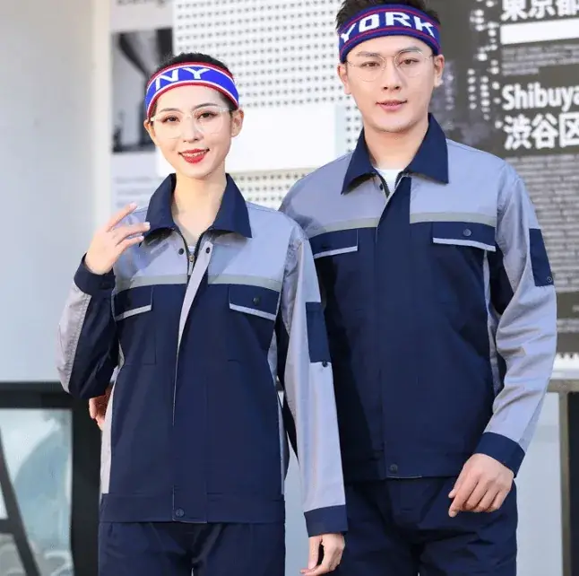 Men Summer Thin Cotton Work Suit Blue Gray - Image 19
