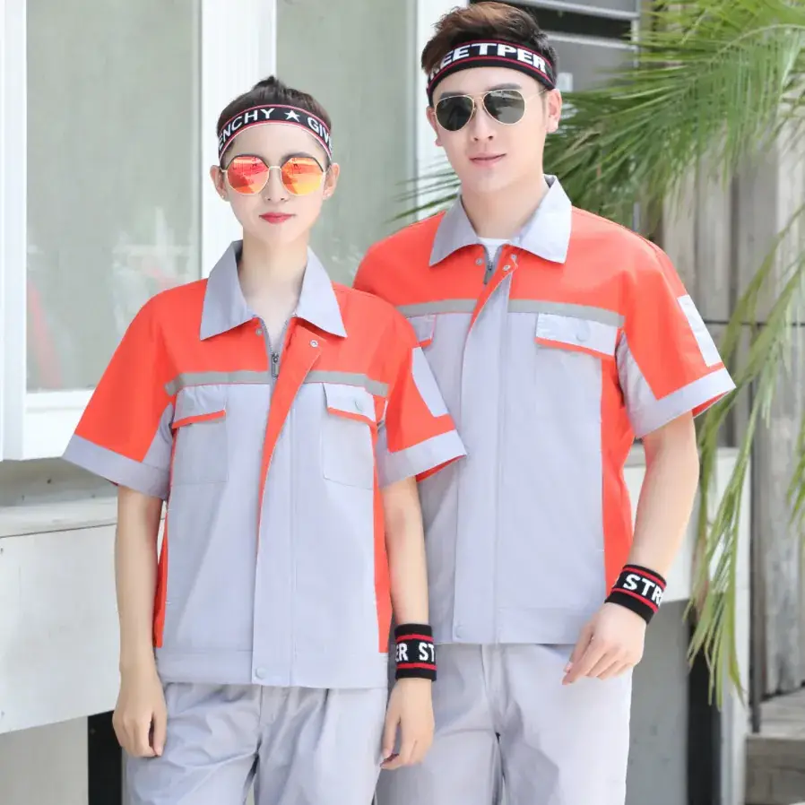 Men Summer Thin Cotton Work Suit Blue Gray - Image 9