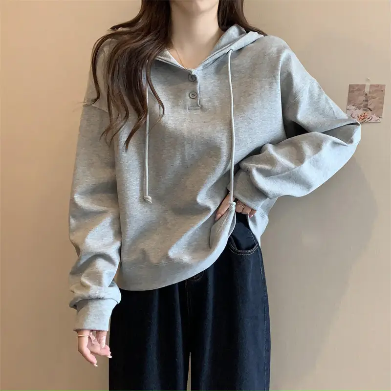 Brown Long Sleeve Hoodie for Women Spring Autumn
