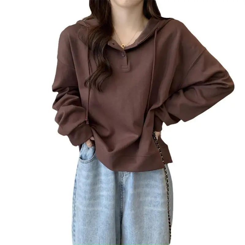Brown Long Sleeve Hoodie for Women Spring Autumn - Image 7