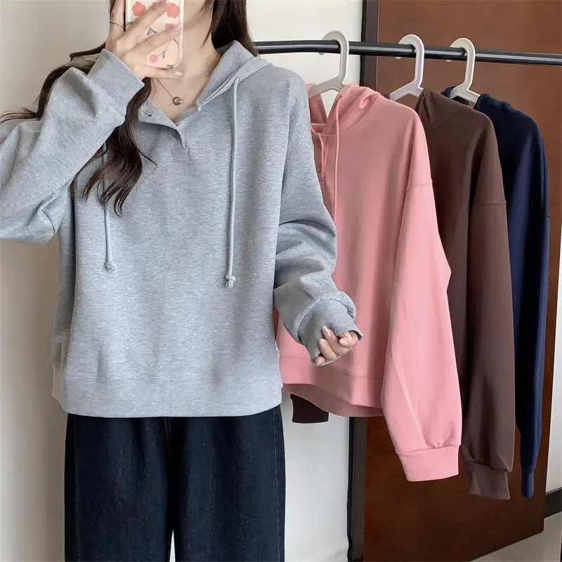 Brown Long Sleeve Hoodie for Women Spring Autumn — feature 1