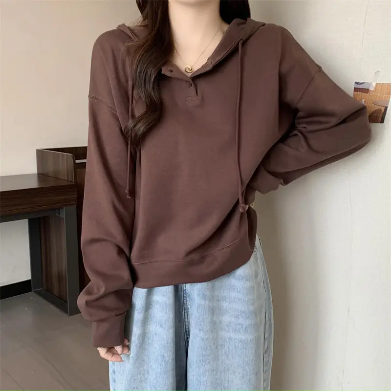 Brown Long Sleeve Hoodie for Women Spring Autumn — feature 10