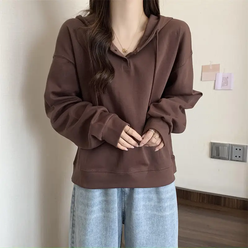 Brown Long Sleeve Hoodie for Women Spring Autumn — feature 11