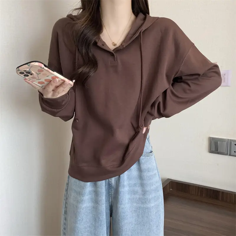 Brown Long Sleeve Hoodie for Women Spring Autumn — feature 12