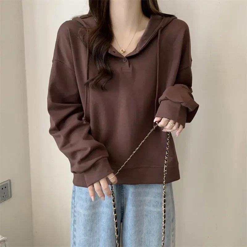 Brown Long Sleeve Hoodie for Women Spring Autumn — feature 13