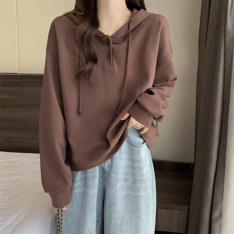 Brown Long Sleeve Hoodie for Women Spring Autumn — feature 15