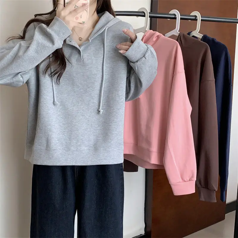 Brown Long Sleeve Hoodie for Women Spring Autumn — feature 2