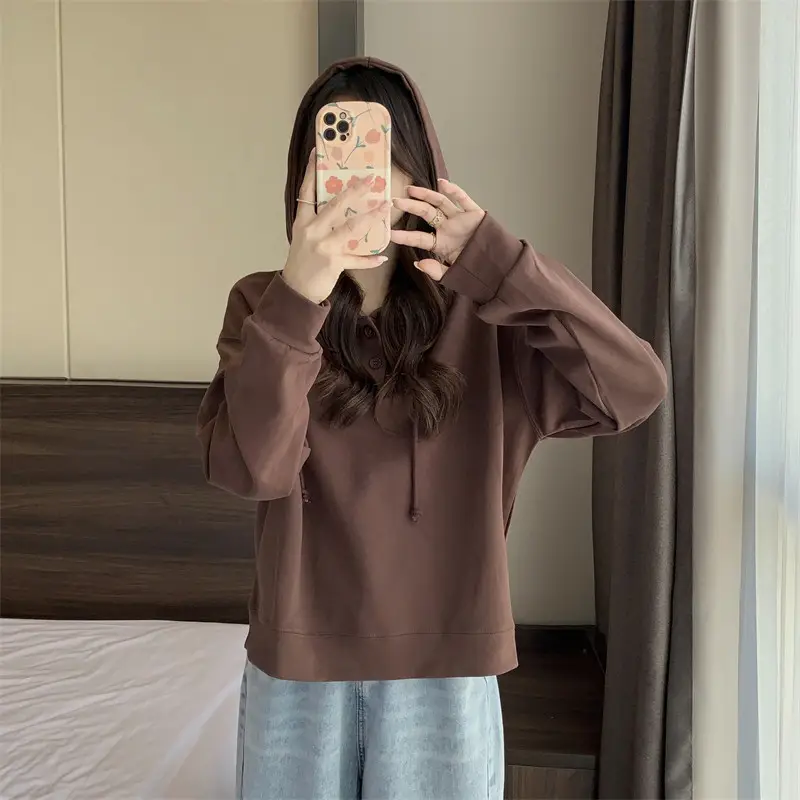 Brown Long Sleeve Hoodie for Women Spring Autumn — feature 33