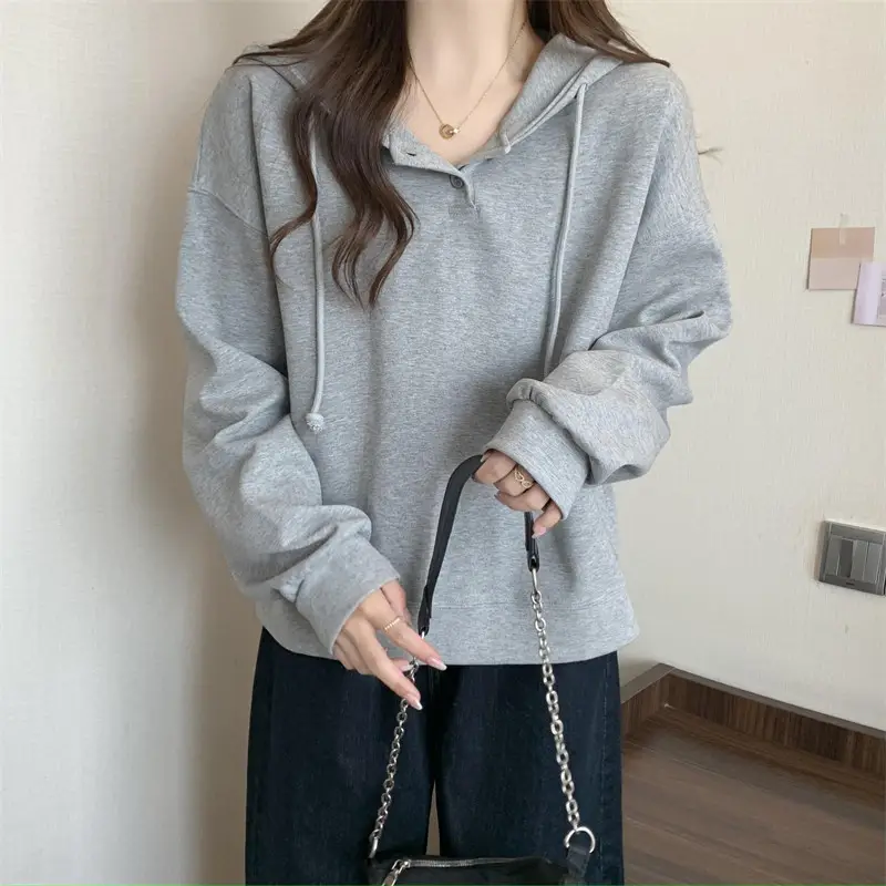 Brown Long Sleeve Hoodie for Women Spring Autumn — feature 7