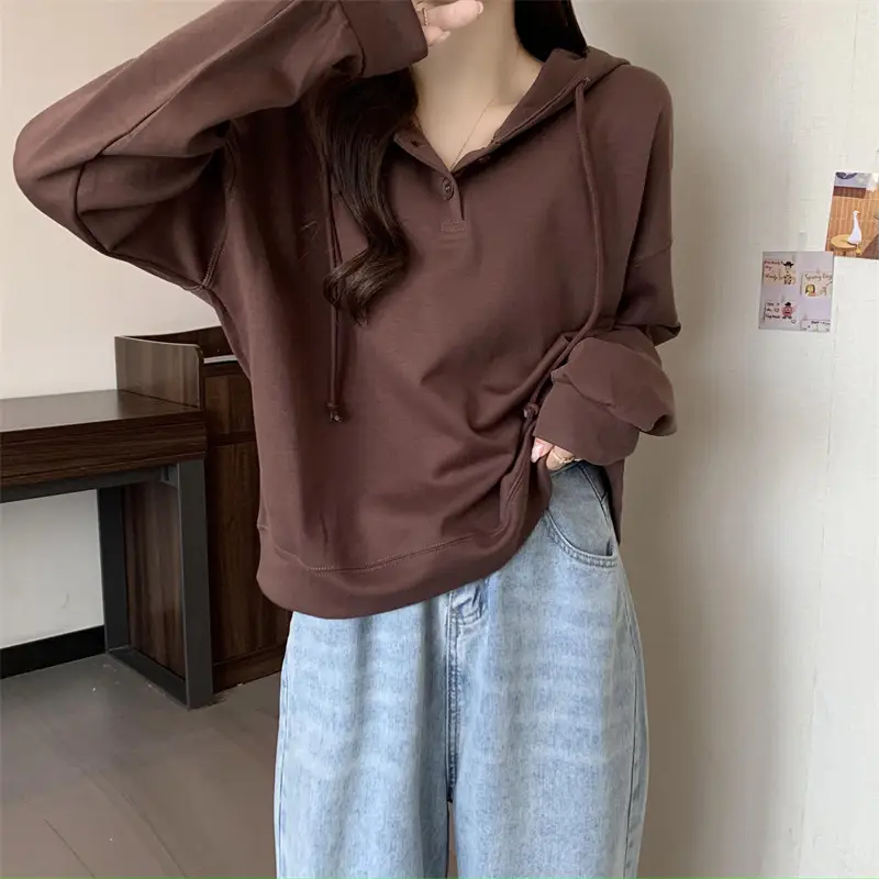 Brown Long Sleeve Hoodie for Women Spring Autumn — feature 9