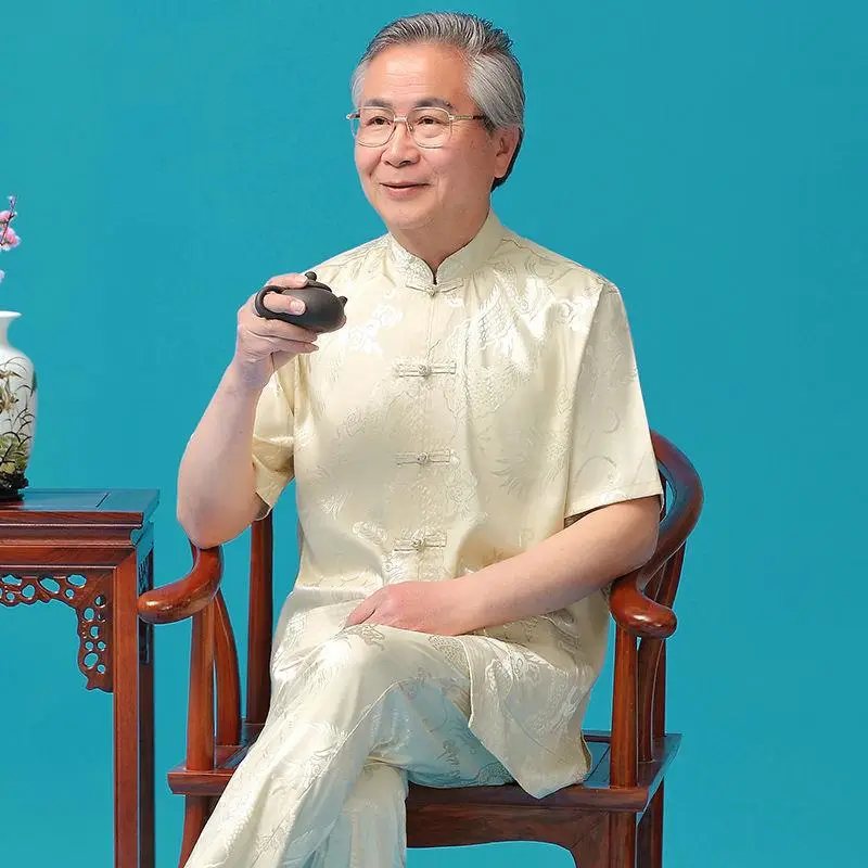 Middle-aged Ice Silk Tang Suit Men Summer Hanfu Wear - Image 10