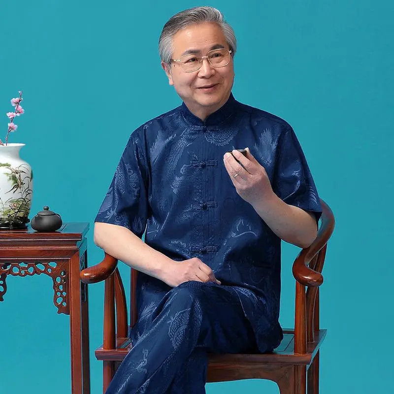 Middle-aged Ice Silk Tang Suit Men Summer Hanfu Wear - Image 11