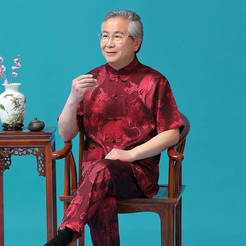 Middle-aged Ice Silk Tang Suit Men Summer Hanfu Wear - Image 12