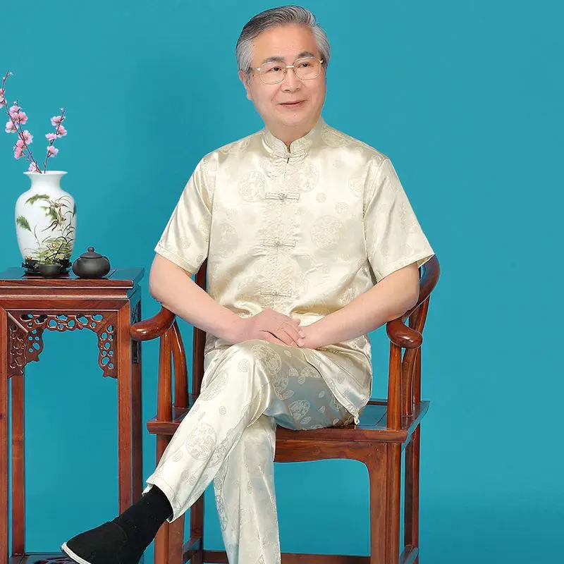Middle-aged Ice Silk Tang Suit Men Summer Hanfu Wear - Image 2