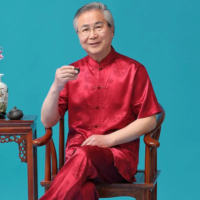 Middle-aged Ice Silk Tang Suit Men Summer Hanfu Wear - Image 3