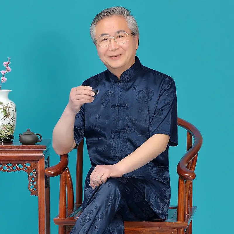 Middle-aged Ice Silk Tang Suit Men Summer Hanfu Wear - Image 4