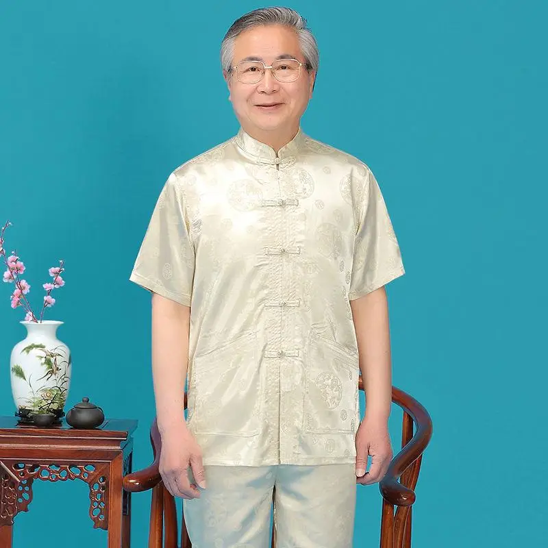 Middle-aged Ice Silk Tang Suit Men Summer Hanfu Wear - Image 6