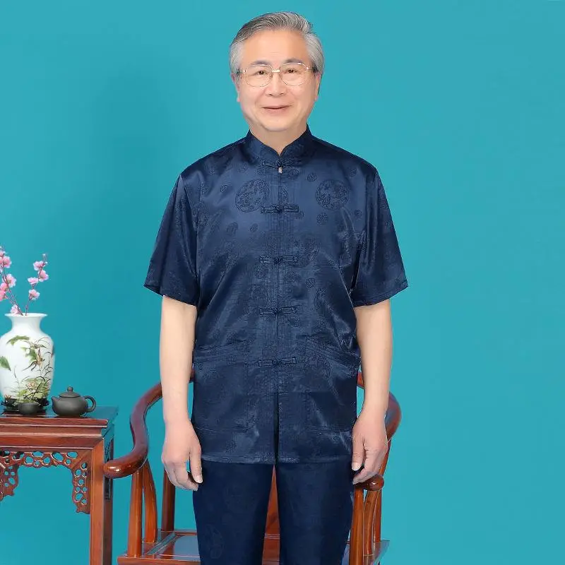 Middle-aged Ice Silk Tang Suit Men Summer Hanfu Wear - Image 8